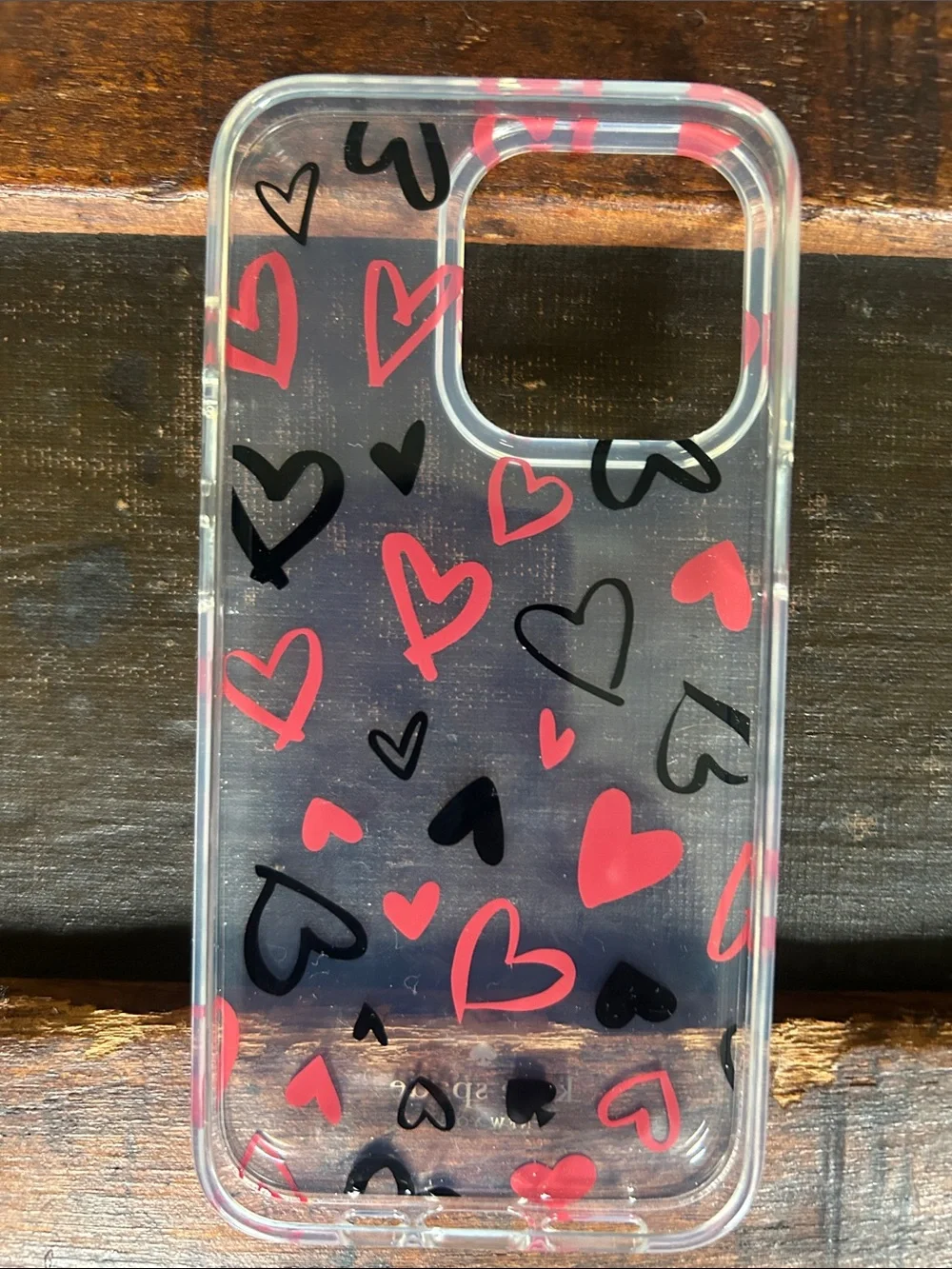 kate spade Clear Case with Red and Black Heart Pattern